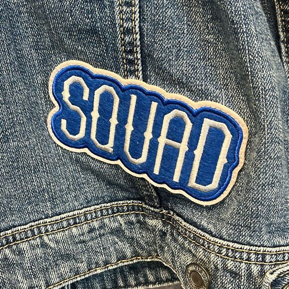 AMERICAN EAGLE Denim Jean Jacket Women's Large Blue Patches Boyfriend Trucker - Picture 16 of 16